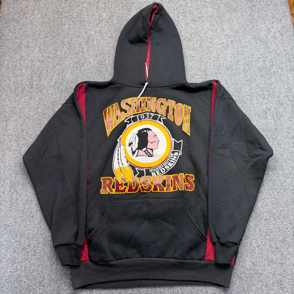 Vintage Washington Redskins Hoodie XL Black Burgundy Double Sided Graphic USA